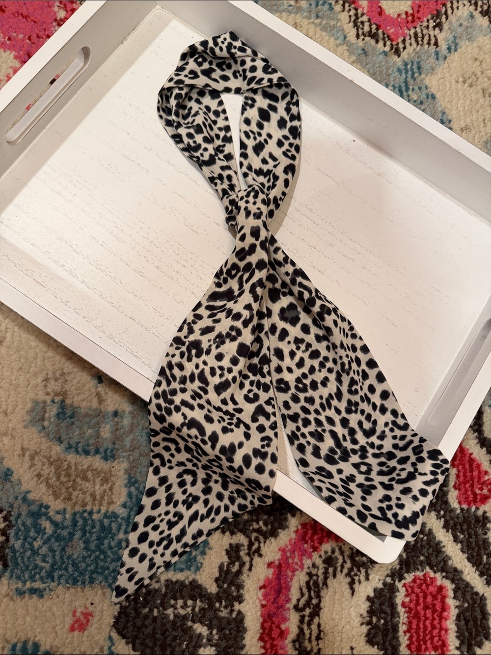 Animal Print Twilly Scarf in Black and Cream